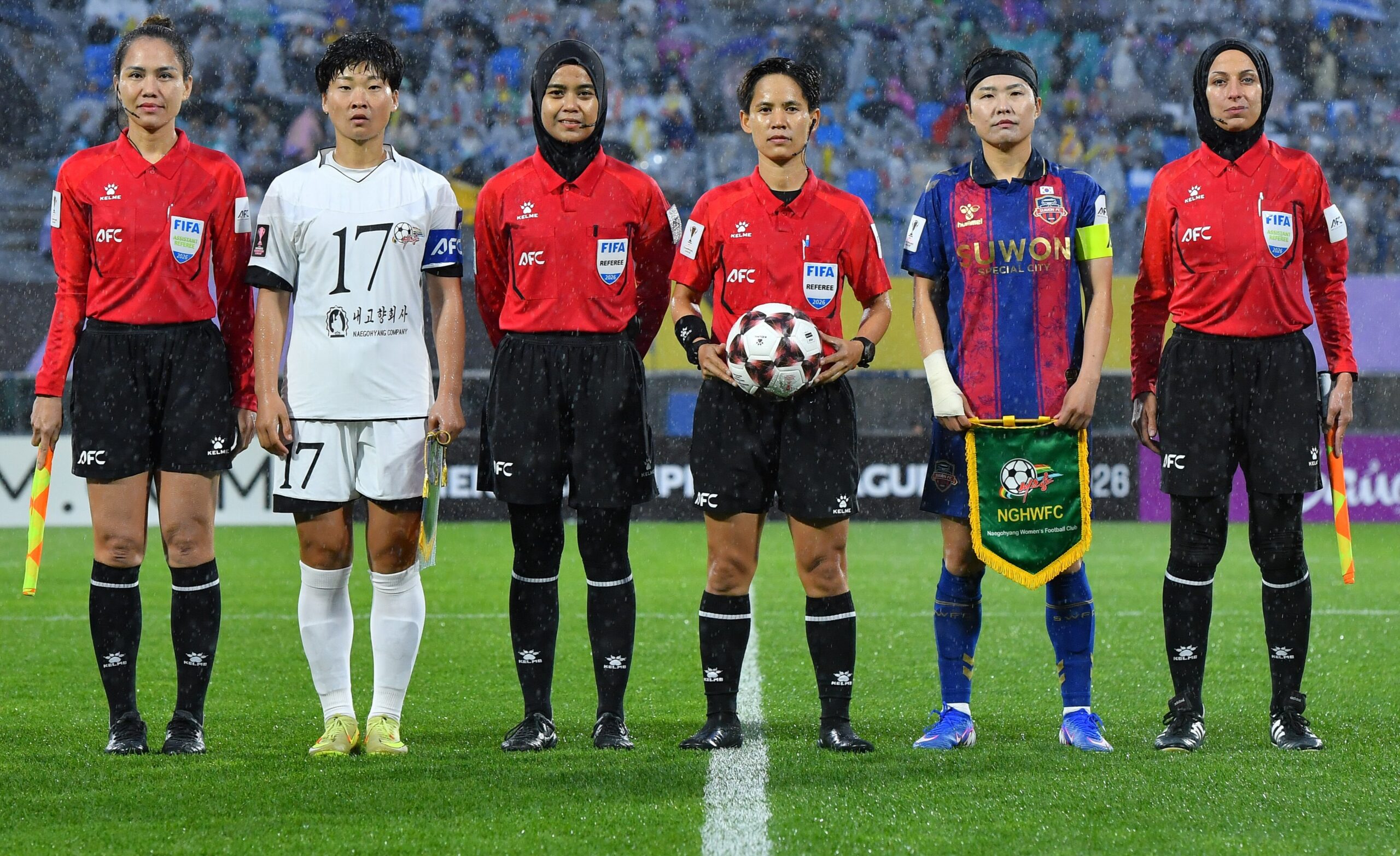 Rain-soaked AFC Women's Champions League semi-final atmosphere at Suwon Sports Complex